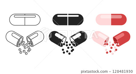 Pill icon set collection in flat style. Drug vector illustration on isolated background. Medicine pharmacy sign business concept. Pill icon set collection in flat style. Drug vector illustration on isolated background. Medicine pharmacy sign business concept. 128481930