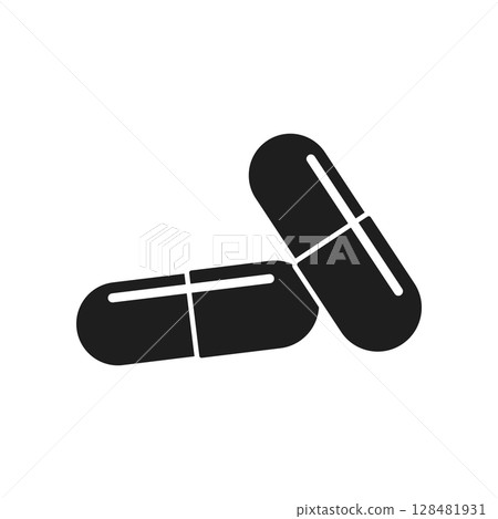 Pill icon in flat style. Drug vector illustration on isolated background. Medicine pharmacy sign business concept. Pill icon in flat style. Drug vector illustration on isolated background. Medicine pharmacy sign business concept. 128481931