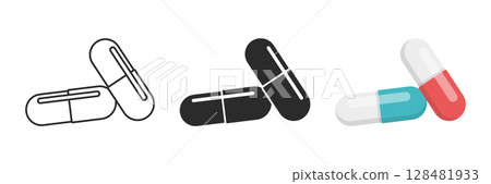 Pill icon set collection in flat style. Drug vector illustration on isolated background. Medicine pharmacy sign business concept. Pill icon set collection in flat style. Drug vector illustration on isolated background. Medicine pharmacy sign business concept. 128481933