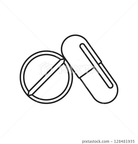 Pill icon in flat style. Drug vector illustration on isolated background. Medicine pharmacy sign business concept. 128481935