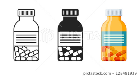 Pill icon set collection in flat style. Drug vector illustration on isolated background. Medicine pharmacy sign business concept. 128481939