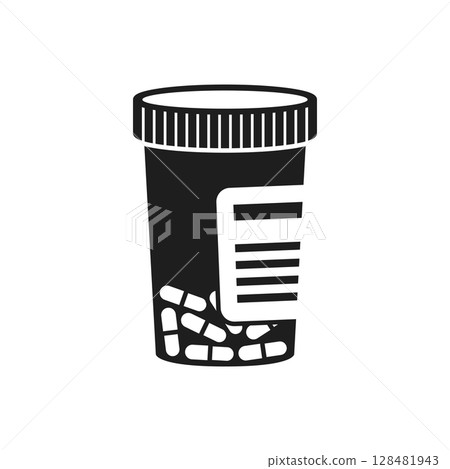 Pill icon in flat style. Drug vector illustration on isolated background. Medicine pharmacy sign business concept. 128481943