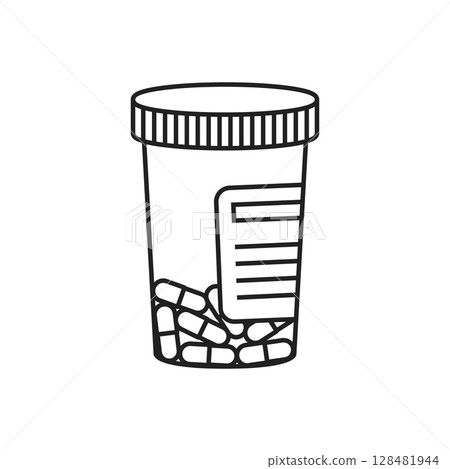 Pill icon in flat style. Drug vector illustration on isolated background. Medicine pharmacy sign business concept. Pill icon in flat style. Drug vector illustration on isolated background. Medicine pharmacy sign business concept. 128481944