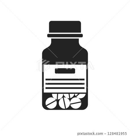 Pill icon in flat style. Drug vector illustration on isolated background. Medicine pharmacy sign business concept. 128481955
