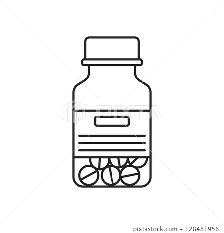Pill icon in flat style. Drug vector illustration on isolated background. Medicine pharmacy sign business concept. 128481956