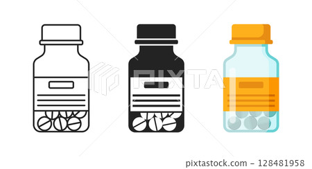 Pill icon set collection in flat style. Drug vector illustration on isolated background. Medicine pharmacy sign business concept. 128481958