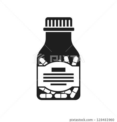 Pill icon in flat style. Drug vector illustration on isolated background. Medicine pharmacy sign business concept. 128481960