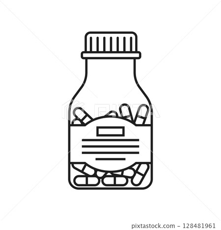 Pill icon in flat style. Drug vector illustration on isolated background. Medicine pharmacy sign business concept. 128481961