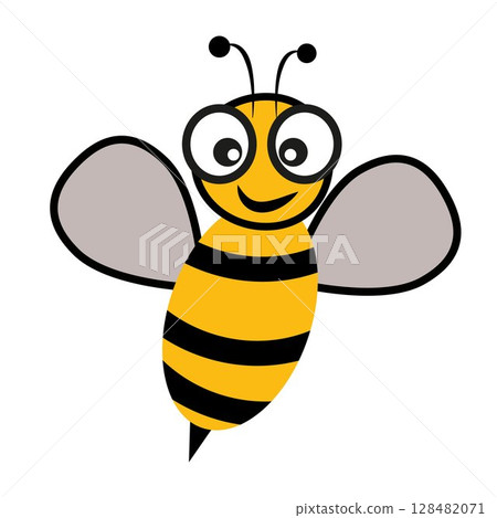 Lovely simple design of a cartoon yellow and black bee on a white background eps 10 128482071