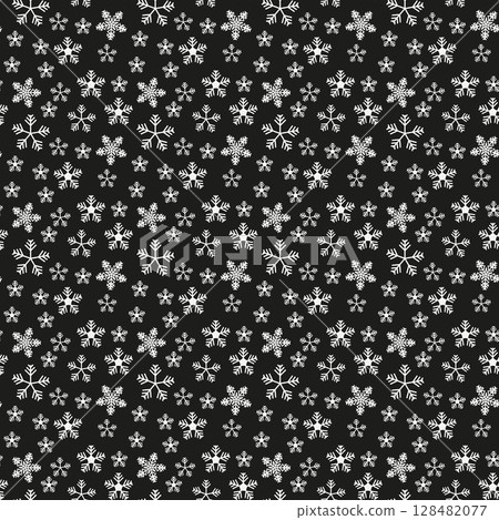 Snowflakes seamless pattern for Christmas holidays. Xmas snowflake ornament for winter holidays greeting card or wrapper. Christmas snowfall texture. 128482077