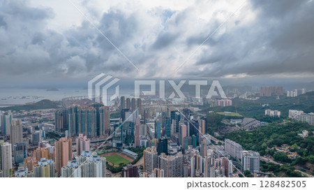 July 12 2025 Cheung Sha Wan Cemetery Overlooking Hong Kong City 128482505