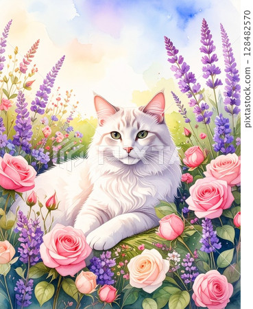 flower garden and cat 128482570