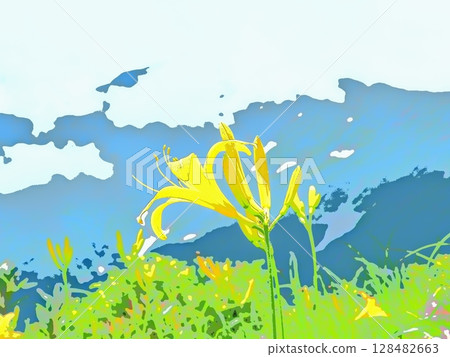 開始綻放的黃花菜和夏日的天空（afr20250710094537） 128482663