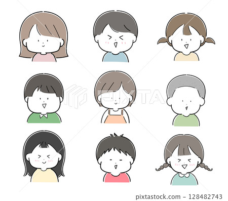 Set of smiling facial expressions for young children 128482743