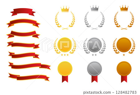 Ribbon, crown, laurel, medal graphic parts set 128482783