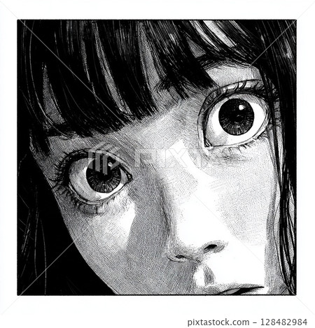 Surprised woman manga eyes monochrome 128482984