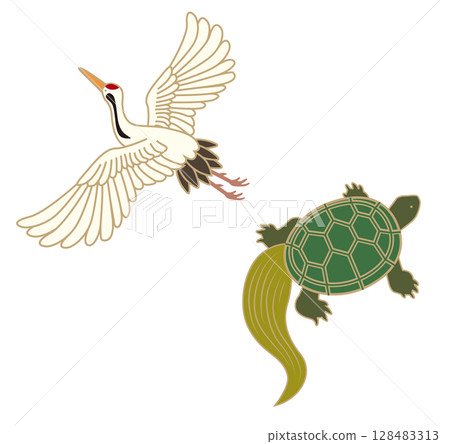 鶴和龜的日式圖案插圖 鶴和龜的日式圖案插圖 128483313