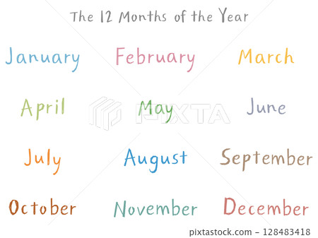 手寫英文月份名稱集（12個月）自然觸感 128483418