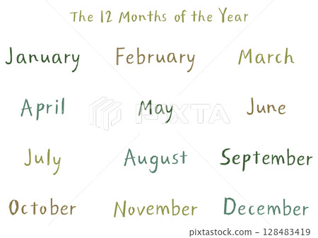 手寫英文月份名稱套裝（12個月）自然觸感 | 有機色彩 128483419
