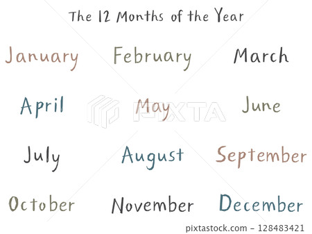 Handwritten English month names set (12 months) Natural touch | Simple color 128483421