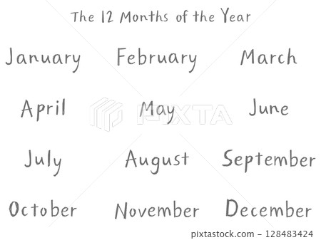 Handwritten English month names set (12 months) Natural touch | Gray 128483424
