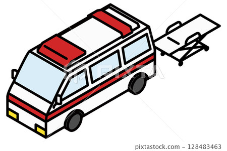 救護車和擔架的簡單線條等距圖 救護車和擔架的簡單線條等距圖 128483463
