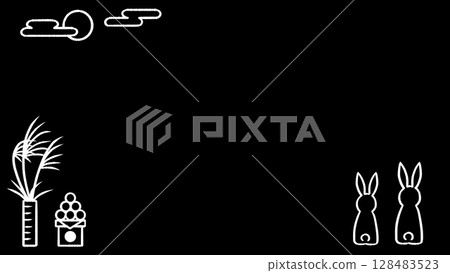 Hand-drawn black and white frame of moon viewing, white line drawing Hand-drawn black and white frame of moon viewing, white line drawing 128483523