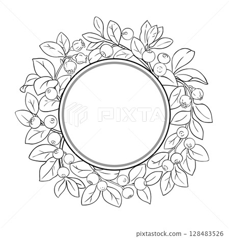 Bilberry Branch Outline Round Frame. 128483526