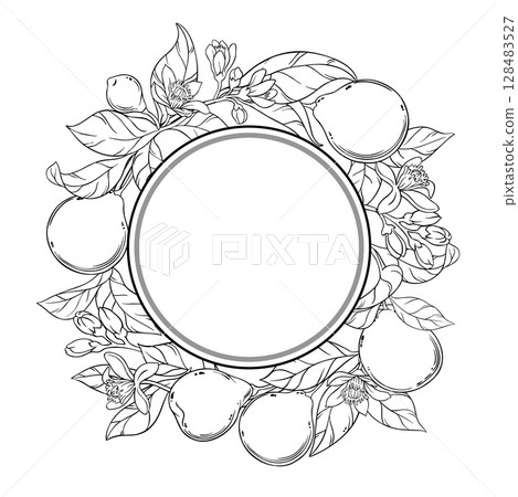 Bergamot Branch Outline Round Frame. 128483527
