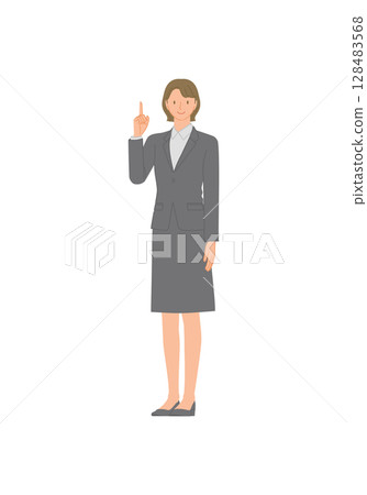 穿著西裝的微笑年輕女子：指著 128483568