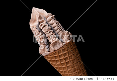 ice cream in a waffle cone 128483634