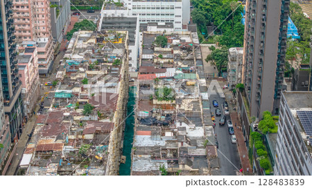 July 12 2025 Historic Tong Lau Tenement Building in Hong Kong 128483839