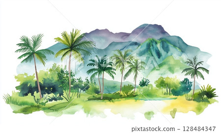Avila National Park. Avila National Park hand drawn watercolor illustration Avila National Park. Avila National Park hand drawn watercolor illustration 128484347