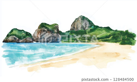 Fernando de Noronha Islands. Fernando de Noronha Islands hand drawn watercolor illustration Fernando de Noronha Islands. Fernando de Noronha Islands hand drawn watercolor illustration 128484500