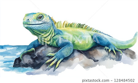 Galapagos Islands. Galapagos Islands hand drawn watercolor illustration Galapagos Islands. Galapagos Islands hand drawn watercolor illustration 128484502