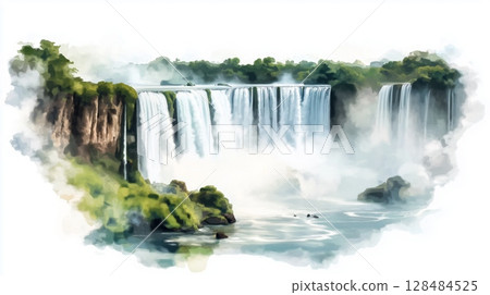 Iguazu Falls. Iguazu Falls hand drawn watercolor illustration Iguazu Falls. Iguazu Falls hand drawn watercolor illustration 128484525