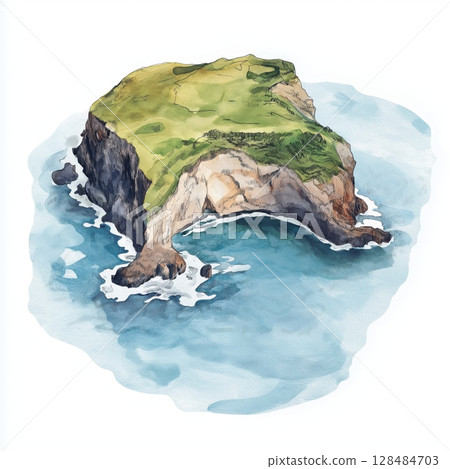 Isla de la Plata. Isla de la Plata hand drawn watercolor illustration Isla de la Plata. Isla de la Plata hand drawn watercolor illustration 128484703