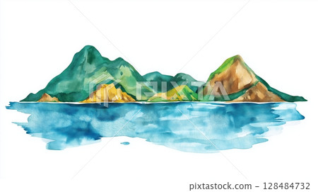 Los Roques Archipelago. Los Roques Archipelago hand drawn watercolor illustration 128484732
