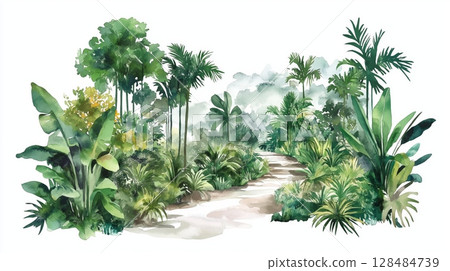 Medellin Botanical Garden. Medellin Botanical Garden hand drawn watercolor illustration 128484739