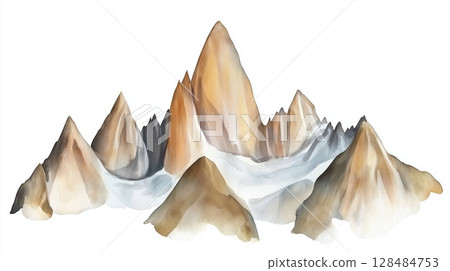 Mount Fitz Roy. Mount Fitz Roy hand drawn watercolor illustration Mount Fitz Roy. Mount Fitz Roy hand drawn watercolor illustration 128484753