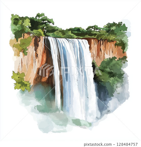 Orinduik Falls. Orinduik Falls hand drawn watercolor illustration Orinduik Falls. Orinduik Falls hand drawn watercolor illustration 128484757