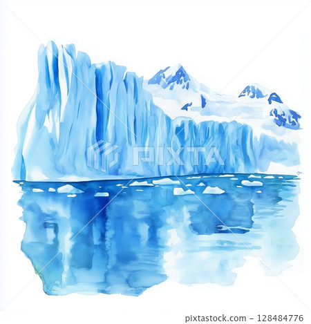 Perito Moreno Glacier. Perito Moreno Glacier hand drawn watercolor illustration 128484776