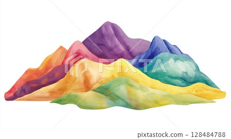 Rainbow Mountain - Vinicunca. Rainbow Mountain - Vinicunca hand drawn watercolor illustration Rainbow Mountain - Vinicunca. Rainbow Mountain - Vinicunca hand drawn watercolor illustration 128484788