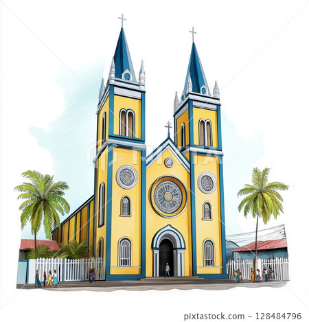 Saint Peter and Paul Cathedral. Saint Peter and Paul Cathedral hand drawn watercolor illustration 128484796