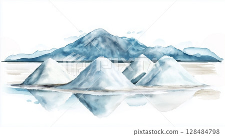Salar de Uyuni. Salar de Uyuni hand drawn watercolor illustration 128484798