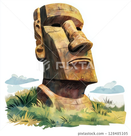 Easter Island - Rapa Nui. Easter Island - Rapa Nui hand drawn watercolor illustration Easter Island - Rapa Nui. Easter Island - Rapa Nui hand drawn watercolor illustration 128485105
