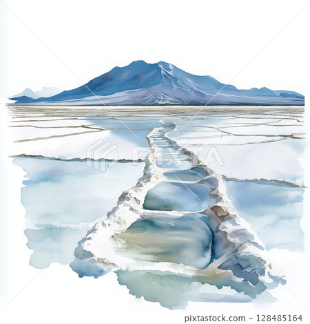 Salar de Uyuni. Salar de Uyuni hand drawn watercolor illustration 128485164