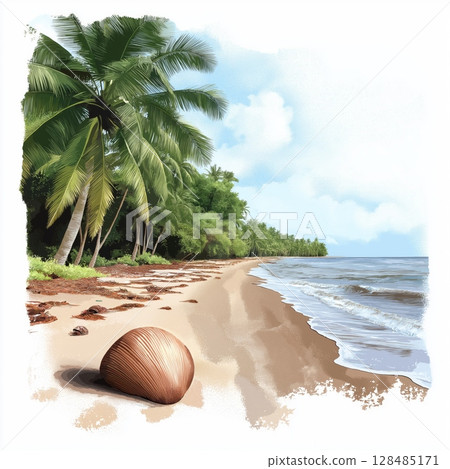 Shell Beach. Shell Beach hand drawn watercolor illustration 128485171