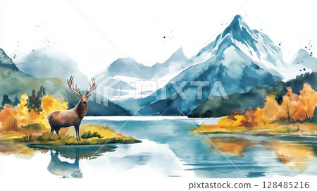 Tierra del Fuego National Park. Tierra del Fuego National Park hand drawn watercolor illustration 128485216