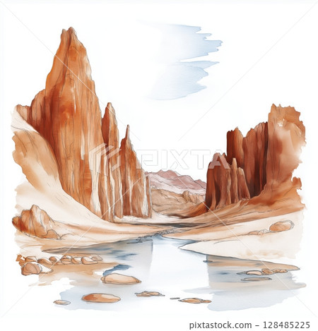Valle de la Luna. Valle de la Luna hand drawn watercolor illustration Valle de la Luna. Valle de la Luna hand drawn watercolor illustration 128485225